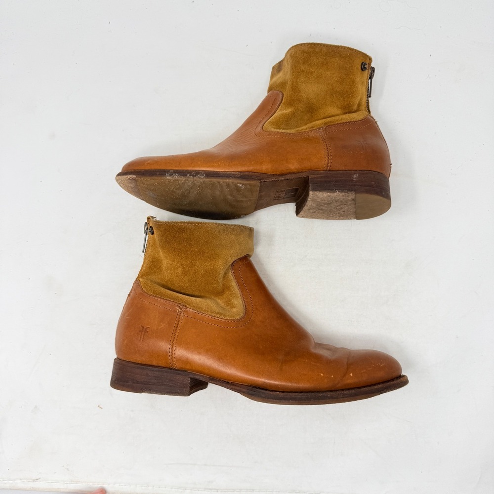 Frye Phillip Back Zip Ankle Boots‎ Brown Leather Suede Size 7 Western Boho - Picture 9 of 10